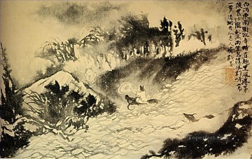 traditional Painting - Shitao the crosses torrent 1699 traditional China